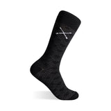 The Black & Silver Square-Grid men’s dress sock showing the Black base and Silver square-grid pattern