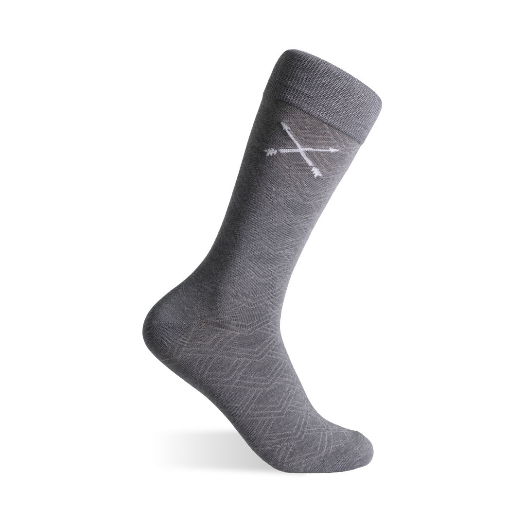 The Pearl Grey Square-Grid men’s dress sock showing the Pearl Grey base and Light Grey square-grid pattern