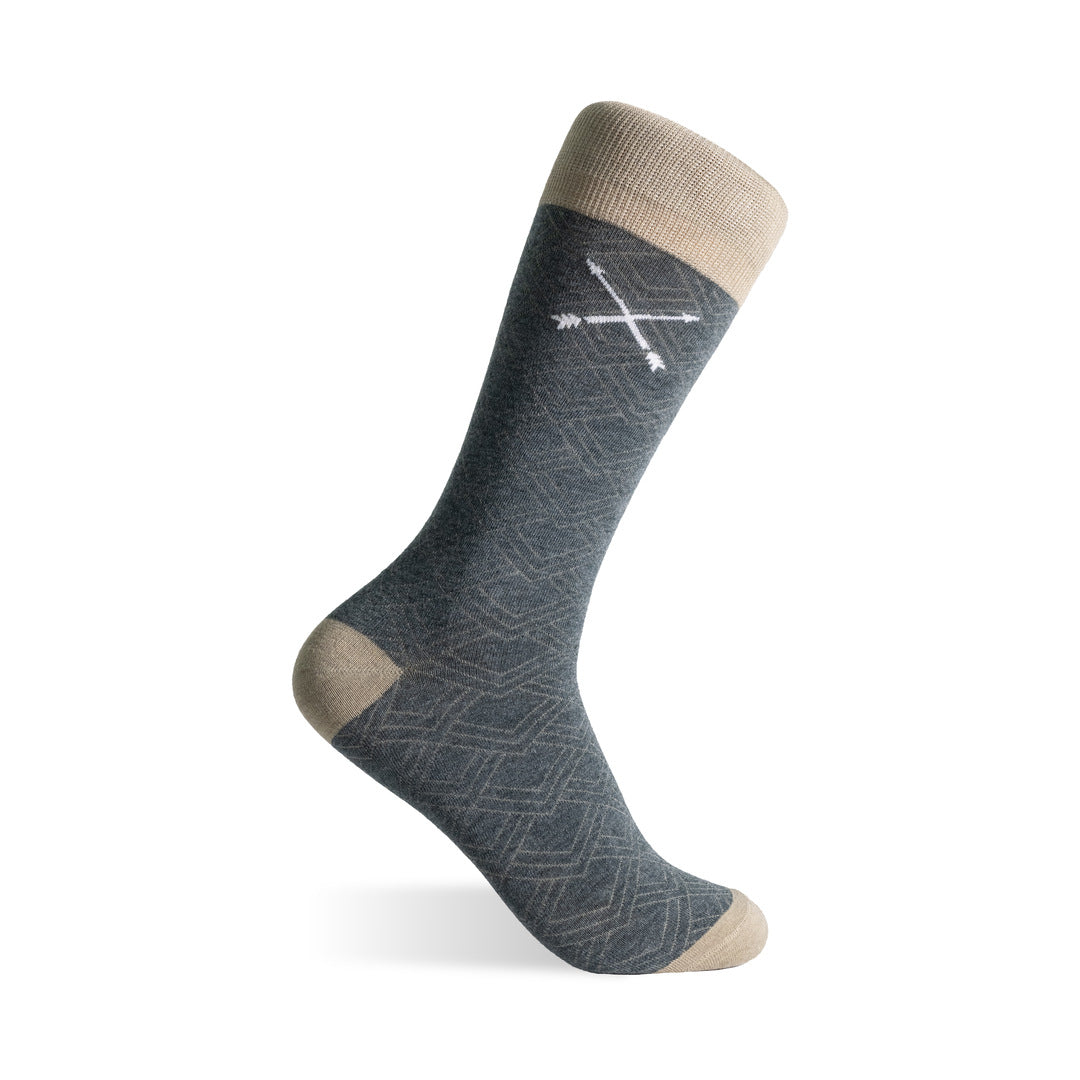 The Sage Green & Taupe Square-Grid men’s dress sock showing the Sage Green base and Taupe square-grid pattern