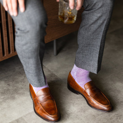 The Lavender & Plum Square-Grid - A Lavender Sock with a Plum Square-Grid Pattern