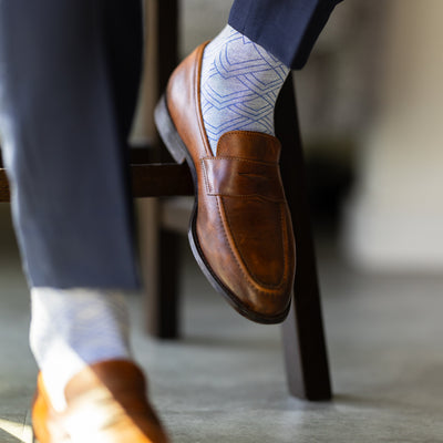 The Blue-Grey & Cobalt Square-Grid - A Blue-Grey Sock with a Cobalt Blue Square-Grid Pattern