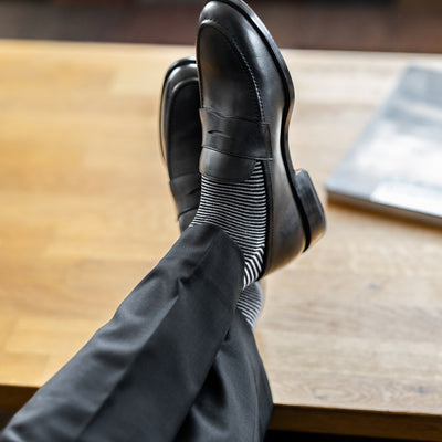 The Black & Grey Geometric Maze - A Black Sock with a Grey Geometric Maze Pattern