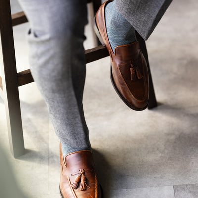 The Sage Green & Taupe Square-Grid - A Sage Green Sock with a Taupe Square-Grid Pattern