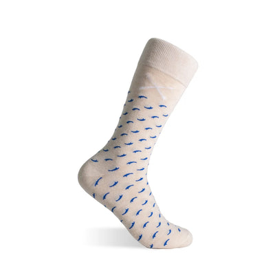 The Coastal Wakes - An Ivory Sock with Blue Waves