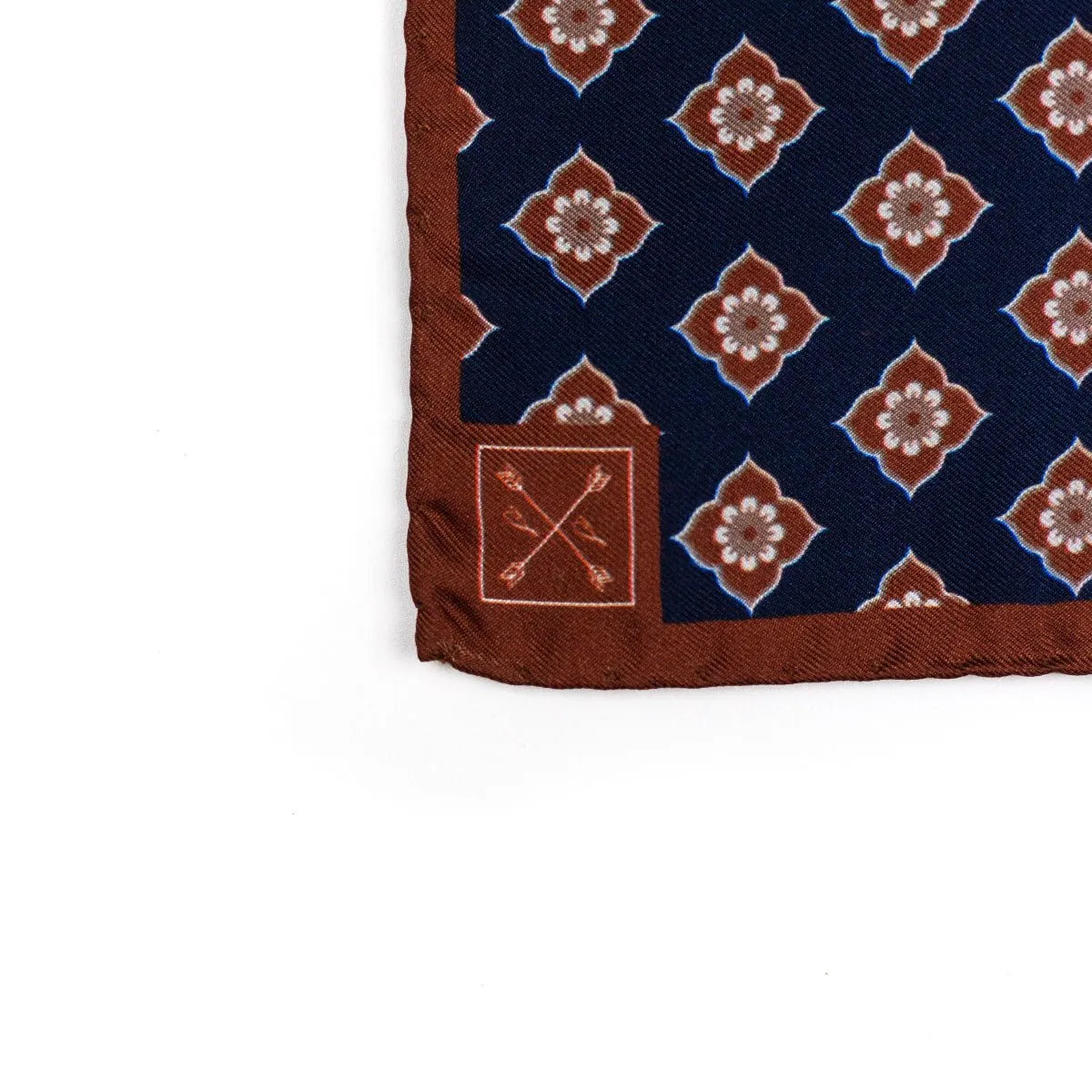 Navy and Blue Floral Patterned Silk Pocket Square