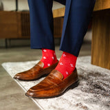 Cherry Red men's dress sock with a white flower pattern