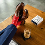 Cherry Red men's dress sock with a white flower pattern