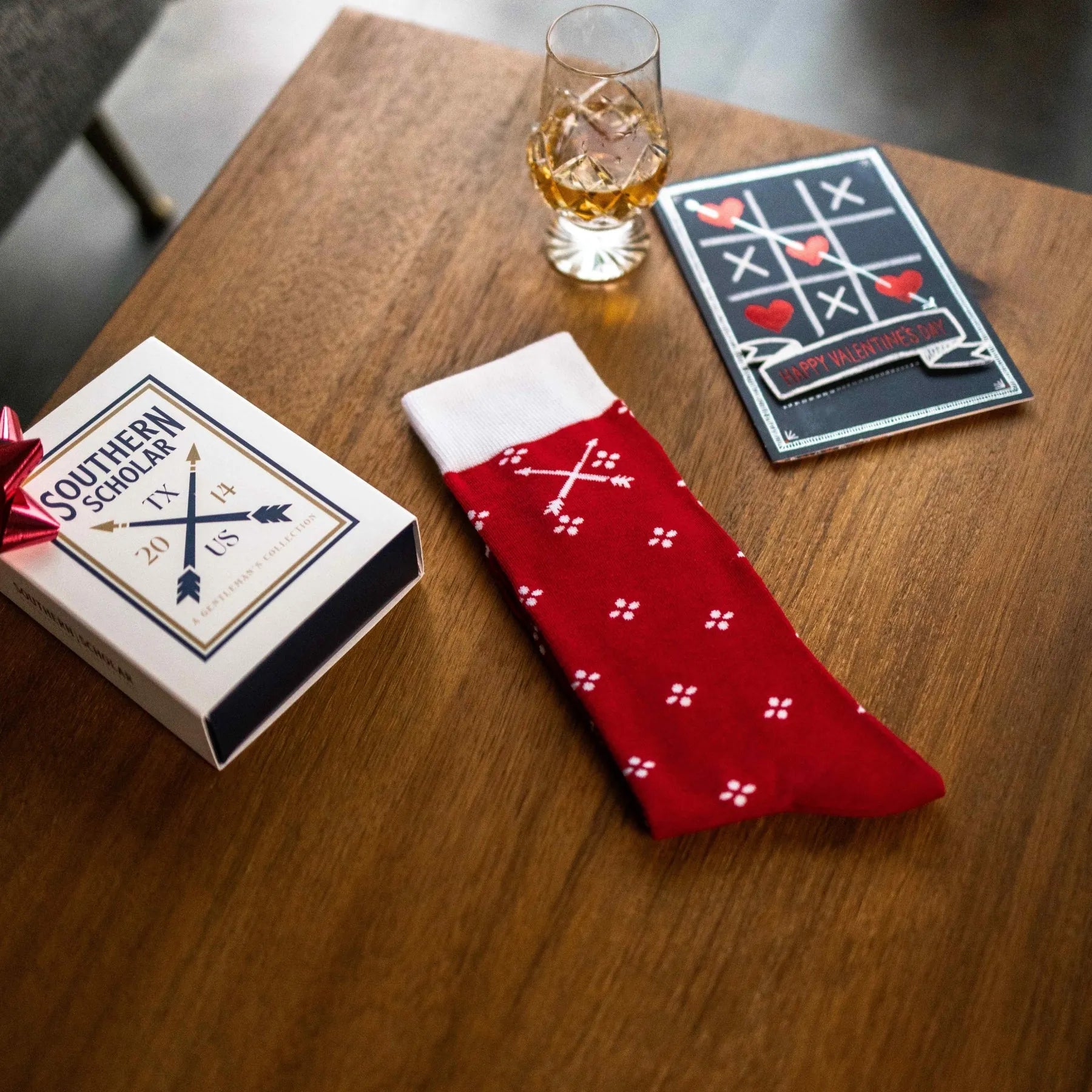 Cherry Red men's dress sock with a white flower pattern