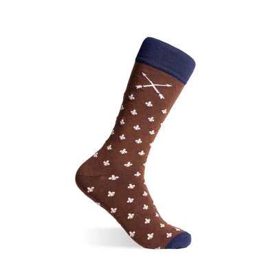 Chocolate & Cream Fleur De Lis - A Chocolate Brown Sock with a Cream Fleur-De-Lis Pattern