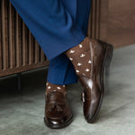 A chocolate brown men's dress sock with cream Fleur De Lis