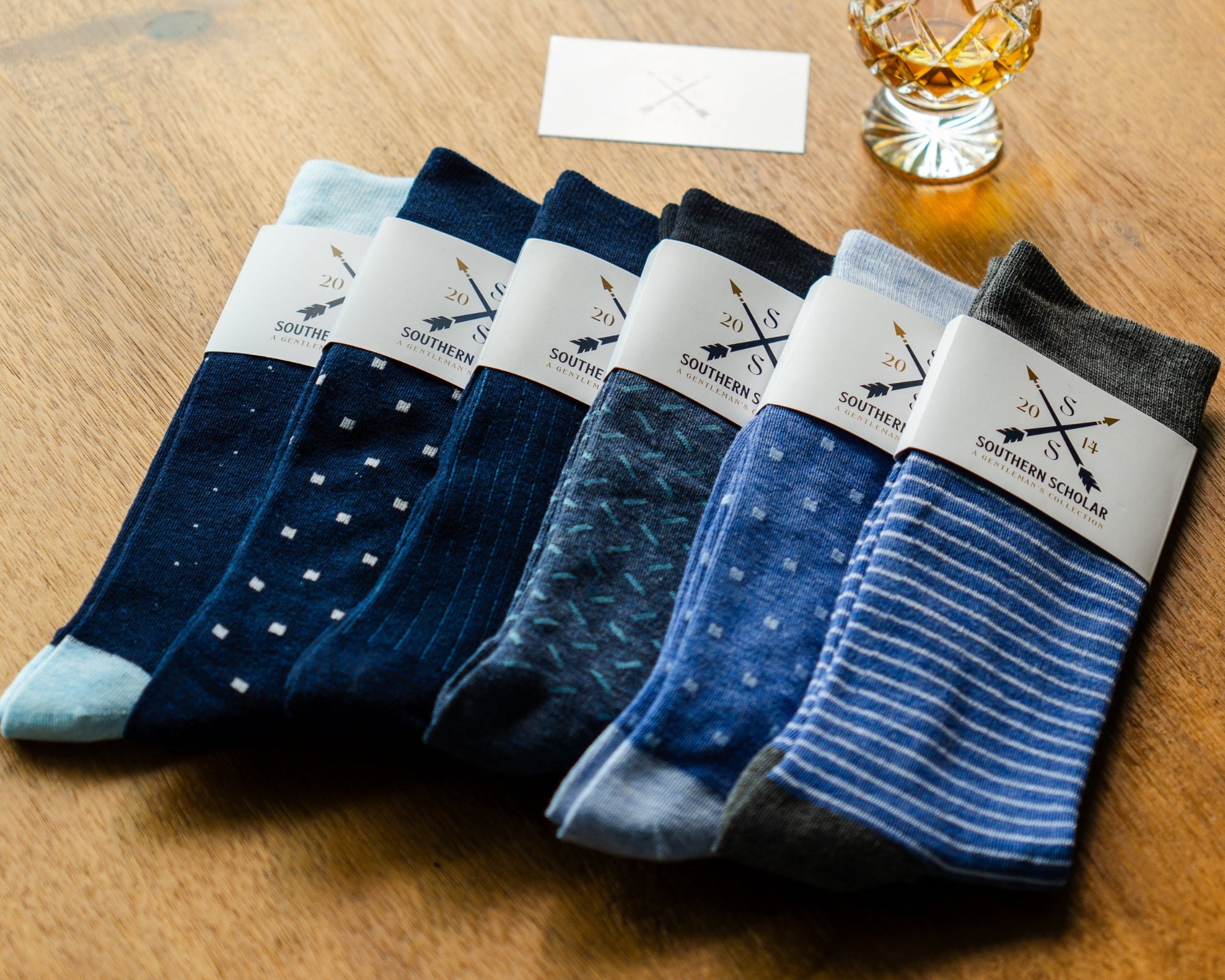 A refined selection of Southern Scholar blue dress socks