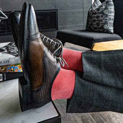 Coral Micro-Chevron - A Heathered Coral and Salmon Micro-Chevron Men's Dress Sock