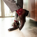 Cranberry Red men's dress sock with a white flower pattern