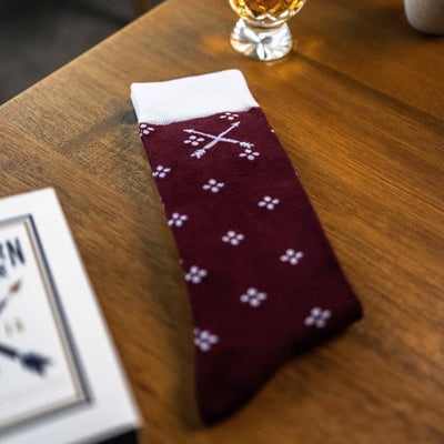 Cranberry & White Flowers - A Cranberry Red Sock with White Flowers