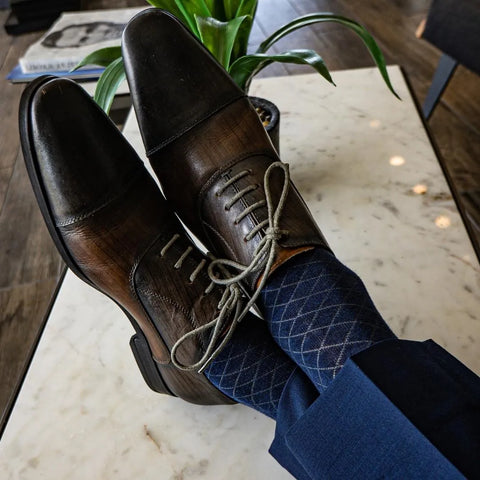 Deep Blue Diamonds - A Deep Blue Sock with a Contrasting Diamond Pattern