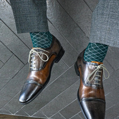 Deep Green Diamonds -  A Deep Green Sock with a Contrasting Diamond Pattern