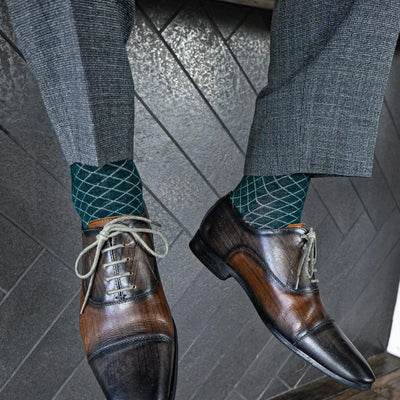 Deep Green Diamonds -  A Deep Green Sock with a Contrasting Diamond Pattern