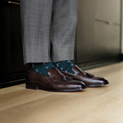 Deep Green & White T-Suns - A Deep Green Sock with White T-Suns