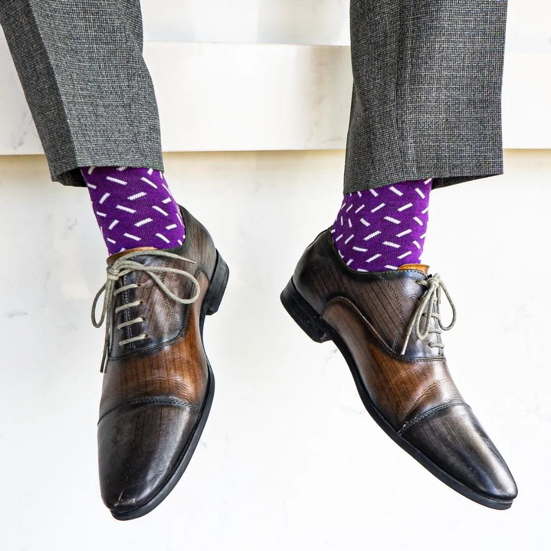 Deep Purple Sprinkles - A Deep Purple Men's Dress Sock with A Contrasting Sprinkle Pattern Over-The-Calf Deep Purple Sprinkles - A Deep Purple Men's Dress Sock with A Contrasting Sprinkle Pattern Over-The-Calf