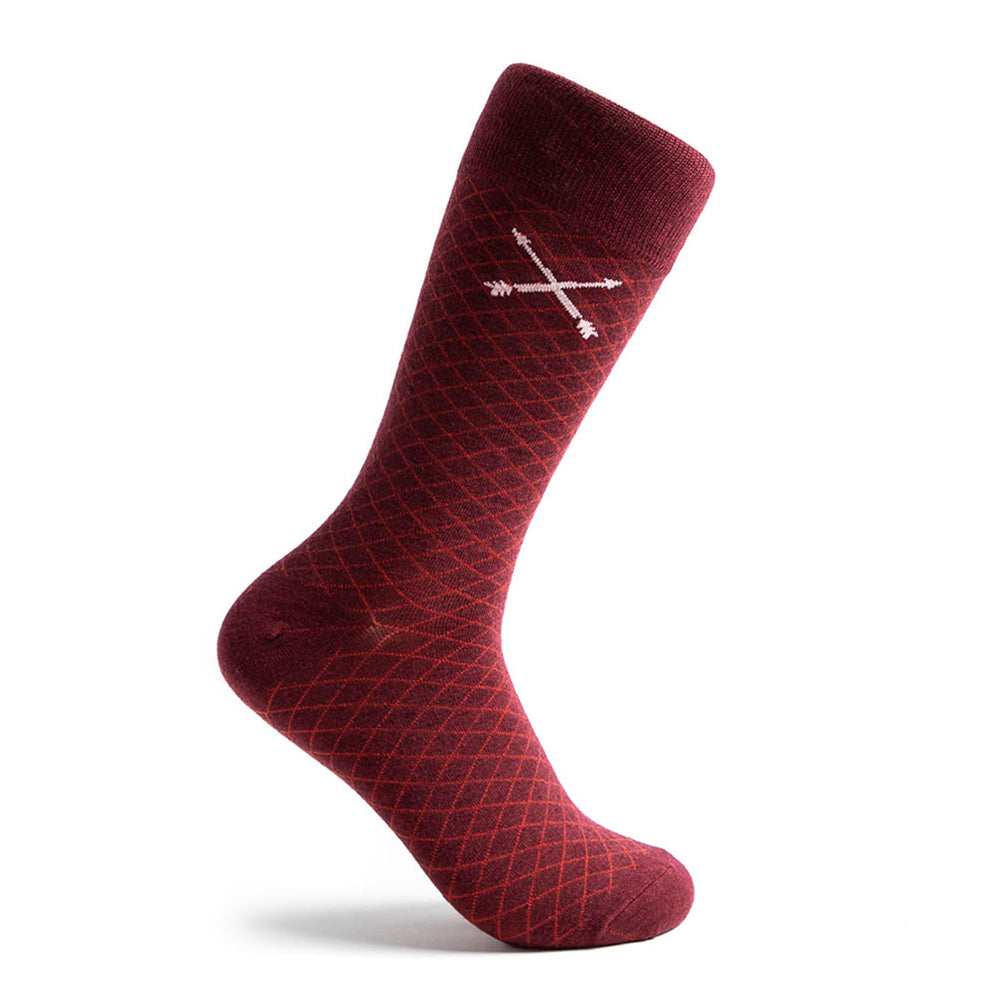 Deep Red Diamonds - A Deep Red Sock with a Contrasting Diamond Pattern