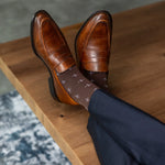 An Espresso Brown Sock with White T-Suns