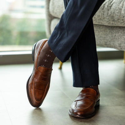 Espresso & White T-Suns - An Espresso Brown Sock with White T-Suns