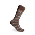 Mocha Multi-Stripe men's dress sock — mocha sock with espresso, teal, and pale blue stripes product image