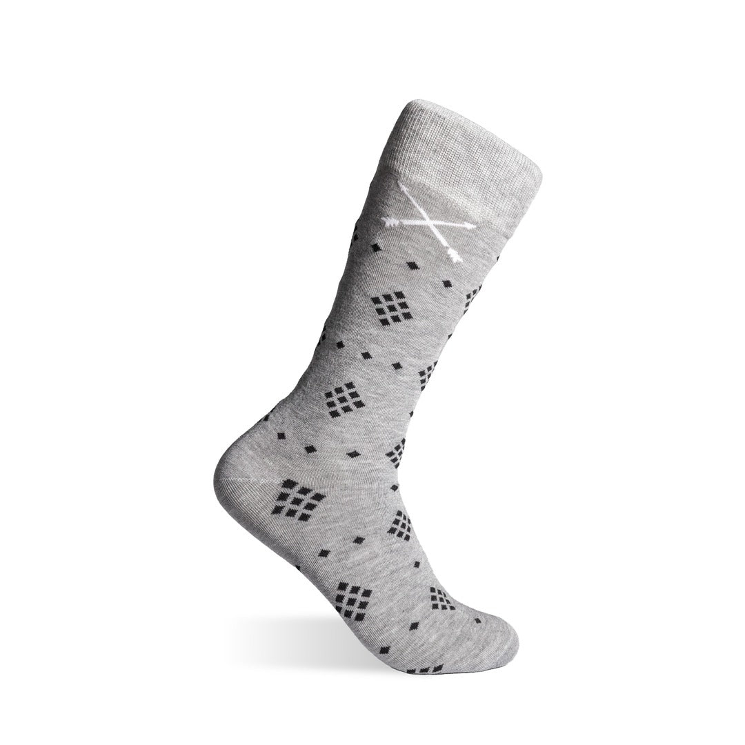 The Grey Nested Diamonds men's dress sock — grey sock with black nested diamonds product image