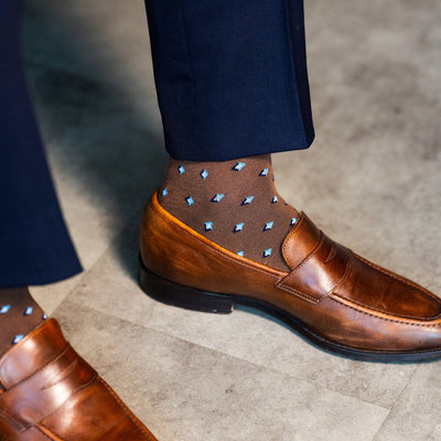 The Mocha Gemstones - A Mocha Sock with Navy, White & Powder Blue Gemstones