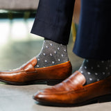 The Slate Gemstones men's dress sock — slate grey sock with navy, white & silver gemstones lifestyle image