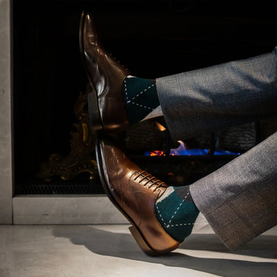 Green Winter Argyle - A Green, Grey, and White Argyle Sock