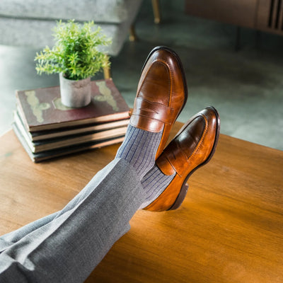 Grey & Navy Blue Ribbed - A Grey Sock with Navy Blue Ribs