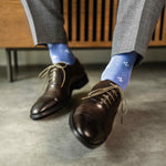 Heathered Blue Men's Dress Sock with a sky blue flower pattern