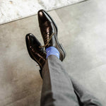 Heathered Blue Men's Dress Sock with a sky blue flower pattern