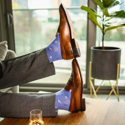 Heathered Blue & White Flowers - A Heathered Blue Sock with White Flowers
