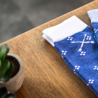 Heathered Blue & White Flowers - A Heathered Blue Sock with White Flowers