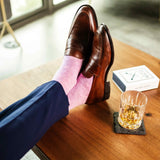 Heathered pink men's dress sock with blush pink flowers