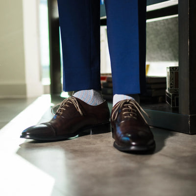 Light Grey & Arctic Blue Ribbed - A Light Grey Sock with Arctic Blue Ribs