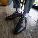 Light purple men's dress sock with dark purple micro-squares