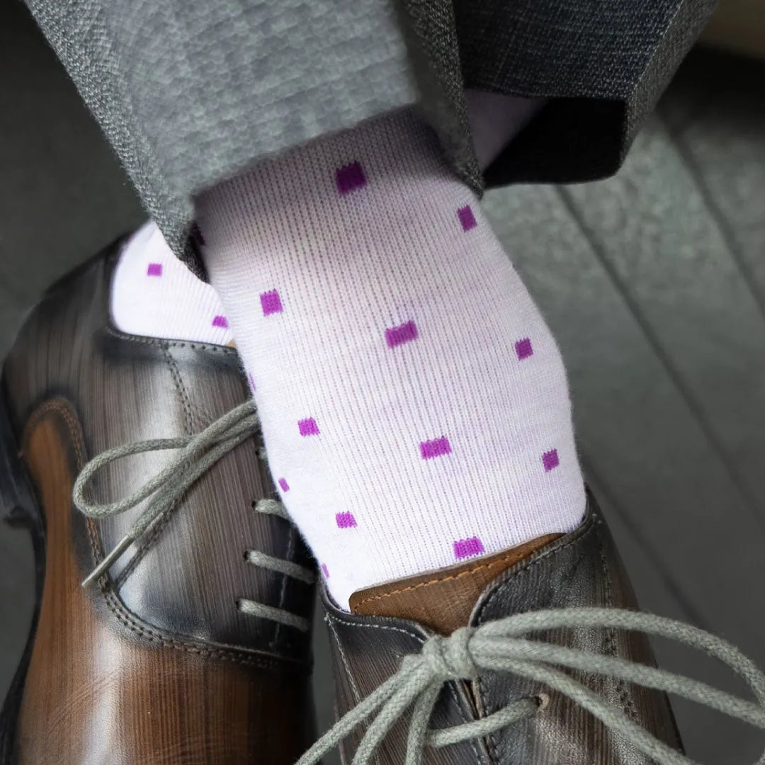 Light Purple with Dark Purple Micro-Squares - A Light Purple Men's Dress Sock with Dark Purple Micro-Squares Light Purple with Dark Purple Micro-Squares - A Light Purple Men's Dress Sock with Dark Purple Micro-Squares
