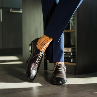 Mandarin Orange & Navy Ribbed - A Mandarin Orange Sock with Navy Blue Ribs