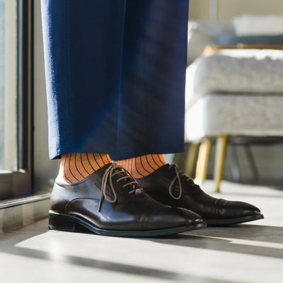 Mandarin Orange & Navy Ribbed - A Mandarin Orange Sock with Navy Blue Ribs