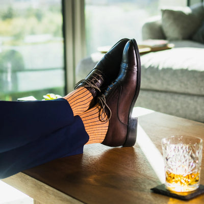 Mandarin Orange & Navy Ribbed - A Mandarin Orange Sock with Navy Blue Ribs