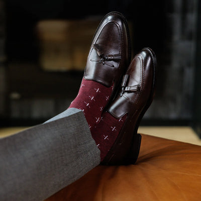 Merlot & White T-Suns - A Deep Red Sock with White T-Suns