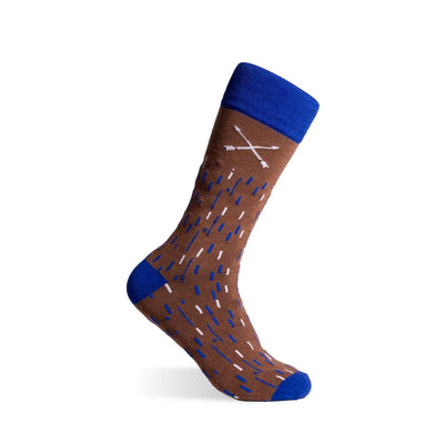 Mocha, White & Blue Dashed Lines - A Mocha Mousse Sock with a Blue and White Dashed Line Pattern