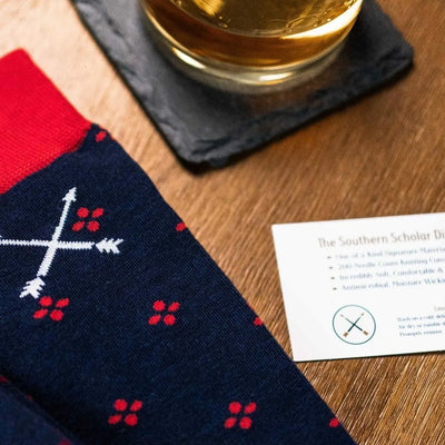 Navy & Cherry Red Flowers - A Navy Sock with Cherry Red Flowers