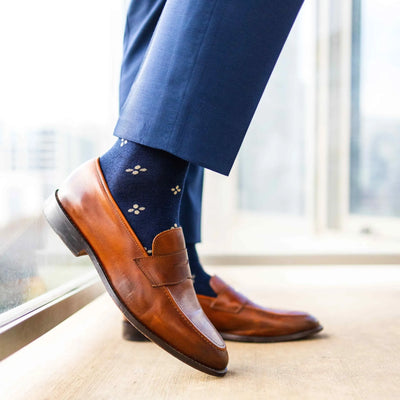 Navy & Gold Flowers - A Navy Sock with Gold Flowers