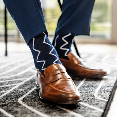 Navy & White ZigZags - A Navy Sock with White ZigZags