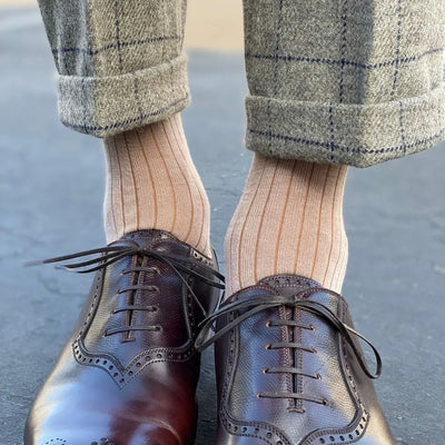 Oatmeal Ribbed Solid - An Oatmeal Sock with Caramel Ribs