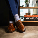 Pale Blue men's dress socks with a Navy flower pattern